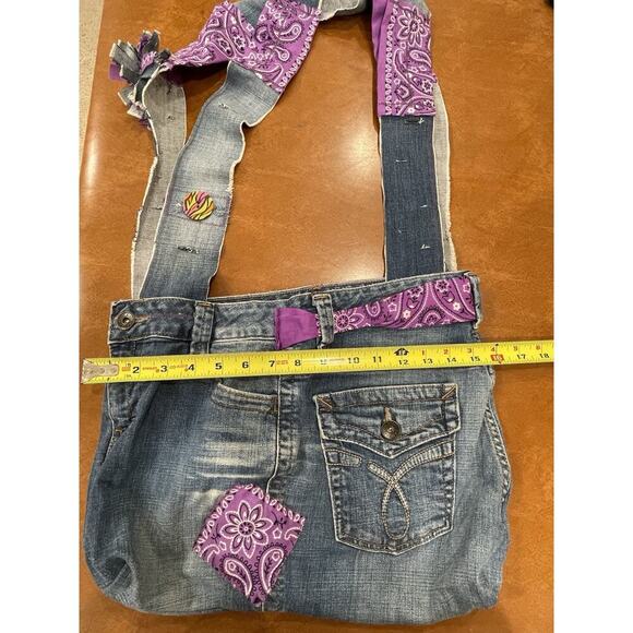 Handmade Upcycled Denim Jeans Purse Tote Bag Calvin Klein‎ Butt Handkerchief - Picture 5 of 8